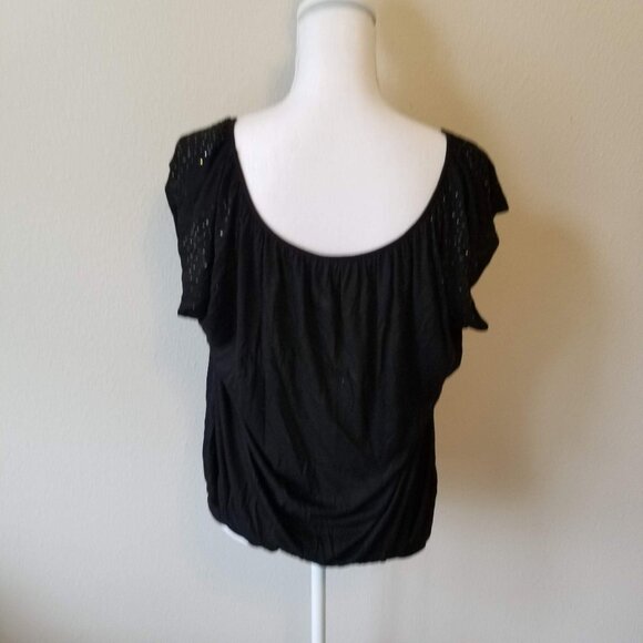 H&M Womens Black Cap Sleeve Top With Subtle Glitter Accents Size L - Picture 2 of 3